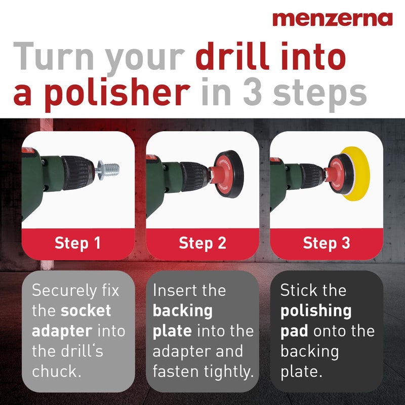 menzerna 3in1 Polishing Set – One-Step Polish (8oz) + Drill Machine Adapter + Medium Cut Pad | Polish Your Car with a Cordless Drill - Image 3